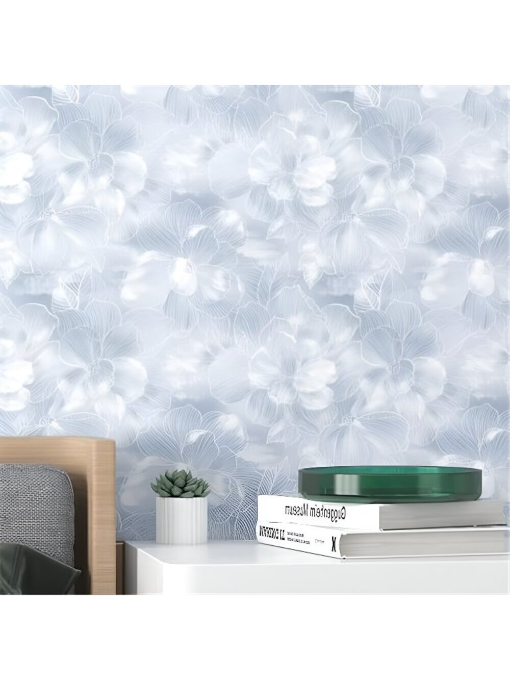 Peel and Stick Wallpaper Flower Blue and White Contact Paper Boho